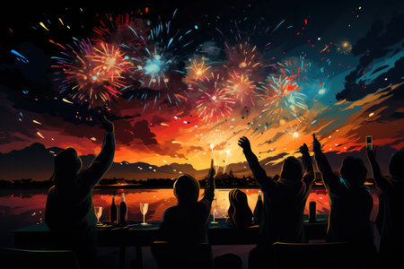 Silhouette Firework Celebration for New Year or any event Festival. Generative AI.の素材