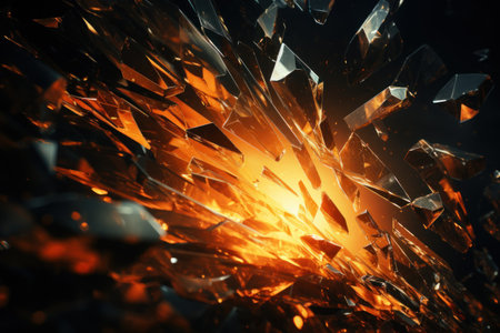 Broken glass fragment with a sparks chasing. Generative AI.の素材
