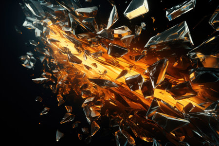 Broken glass fragment with a sparks chasing. Generative AI.の素材