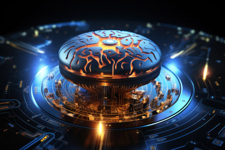 Concept Brain combined or merged technology Artificial Intelligence. Generative AI.の素材