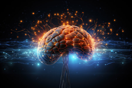 Concept Brain combined or merged technology Artificial Intelligence. Generative AI.の素材