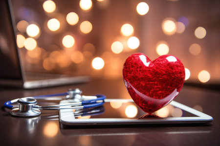 Close-up image of displaying an icon of a heart, representing cardiology. Generative AI.の素材