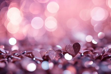 Valentines Shiny Pink Glitter Background With Defocused Abstract Lights. Generative AI.の素材