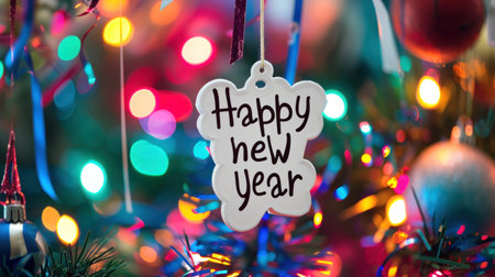 Happy new year with confetti on a colorful blurry background. Generative AI.の素材