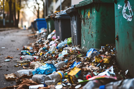 waste plastic bottles and other types of plastic waste at the waste disposal site. Generative AI.の素材