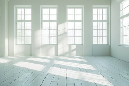White Wall in Minimalistic Room with Natural Light. Generative AI.の素材