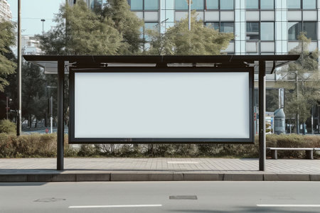 Large empty commercial banner mounted on urban bus stop. Generative AI.の素材