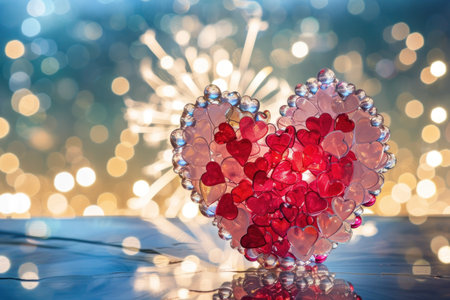 Hearts on a delicate background, a charming scene for celebrating Valentine's Day. Generative AI.の素材