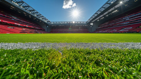Football pitch at the Euro cup red stadium. Generative AI.の素材