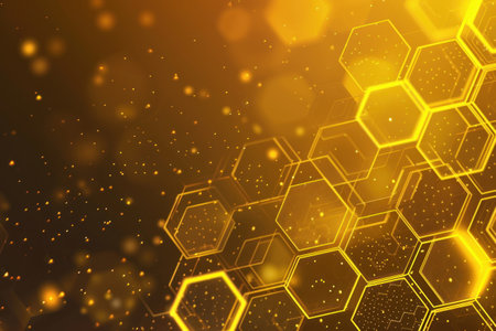 Abstract yellow technology hexagonal background. Generative AI.の素材