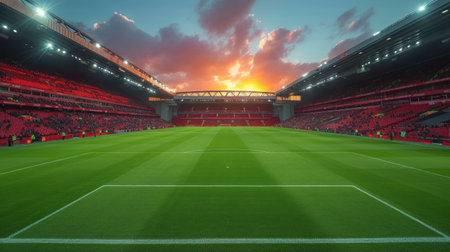 Football pitch at the Euro cup red stadium. Generative AI.の素材