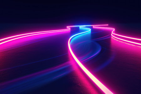 Abstract Neon Curve Trails Loop. Generative AI.の素材