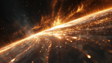 Wallpaper concept of sparks flying at high speed from the center to the edges. Generative AI.の素材