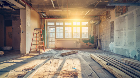 Apartment renovation with space to describe the company's construction services. Generative AI.の素材