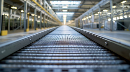 Empty Conveyor belt in distribution center. Generative AI.の素材