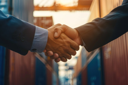 Businessman handshake of business deal with logistic. Generative AI..の素材