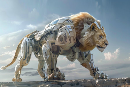 Futuristic lion robot, mechanical robot. Generative AI.の素材