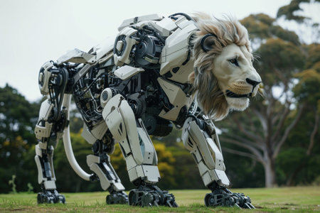Futuristic lion robot, mechanical robot. Generative AI.の素材