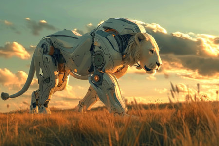 Futuristic lion robot, mechanical robot. Generative AI.の素材