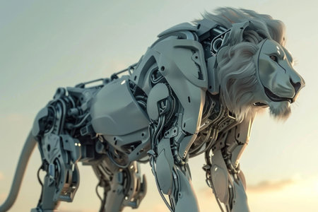 Futuristic lion robot, mechanical robot. Generative AI.の素材