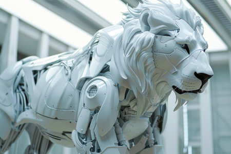 Futuristic lion robot, mechanical robot. Generative AI.の素材