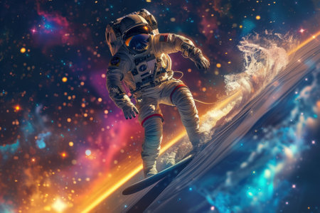 An astronaut, surfing on a wave of cosmic energy.の素材