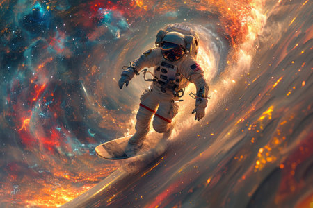An astronaut, surfing on a wave of cosmic energy.の素材