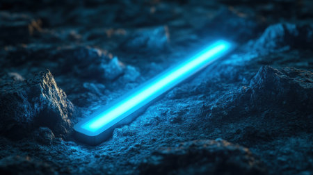 Search Bar Illuminating Hidden Paths in a Digital Landscape Concept: Illustrates the guiding role of search technology in navigating and uncovering hidden information within digital environments..の素材