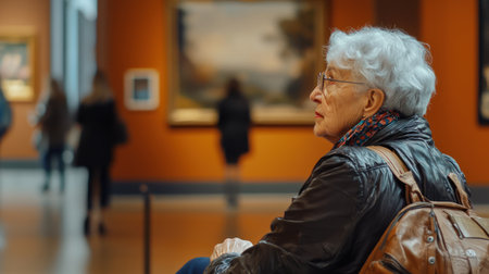 A Senior woman in museum, enjoying cultural enrichment and intellectual stimulationの素材