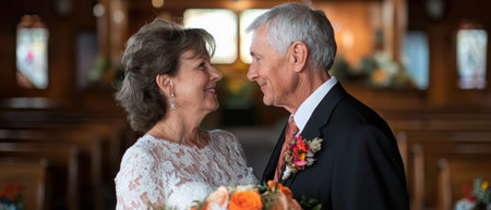 A Senior couple celebrating anniversary, renewed vows, enduring love in retirementの素材
