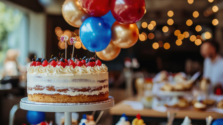 A Celebration with cake and balloons for joyful retirement party eventの素材