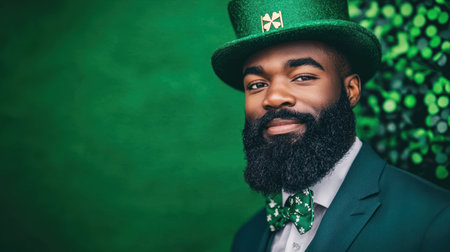 A Green hat and suit for St. Patrick Day celebration, festive atmosphereの素材