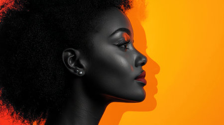 A Black woman profile with vibrant orange background, showcasing beauty and strengthの素材