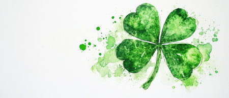 A Green shamrock with watercolor texture on white background, perfect for celebrationsの素材