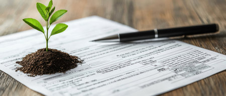A Tax form growth concept with plant emerging from soil, symbolizing new beginningsの素材