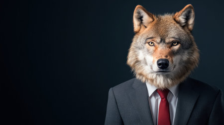 Grumpy wolf wearing business suit exudes unique charm and confidence.の素材