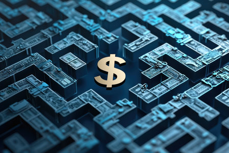 A Navigating healthcare expenses through maze of hospital icons and dollar signの素材