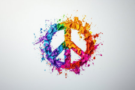 A Pride colors paint splatters forming peace sign, symbolizing rights activism and unityの素材