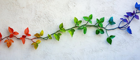 A Rainbow colored vines climbing wall symbolize growth and inclusivity, adding vibrant touch to spaceの素材