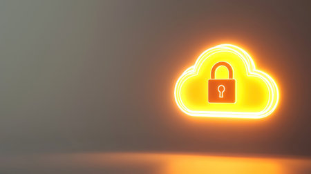 A Secure data cloud with glowing shield and padlock in minimalist designの素材