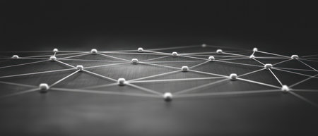 A Data points connected by secure lines, illustrating data integrity and privacy. Copy space in bottom rightの素材