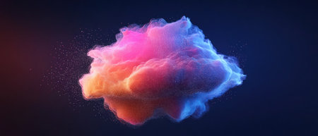 A Stylized cloud made of data points in vibrant colors against dark background, creating captivating visual effectの素材