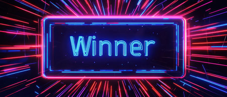 A Bright neon sign with word Winner surrounded by dynamic light streaks, symbolizing success, victory, and celebrationの素材