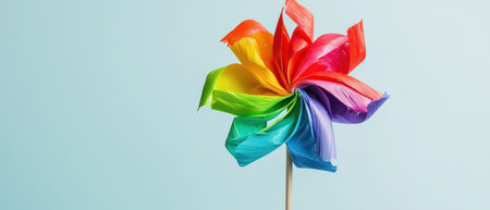 A Rainbow pinwheel spinning proudly, vibrant symbol of joy and creativityの素材