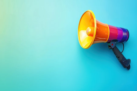 A Bright megaphone on colorful background, perfect for joyful announcementsの素材