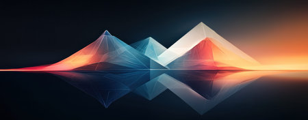 An Abstract glowing mountain shapes with vibrant gradients and reflections, evoking futuristic and serene atmosphereの素材