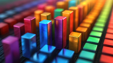 A Colorful bar graph with vibrant hues and depth of field, symbolizing analytics, growth, and insightsの素材