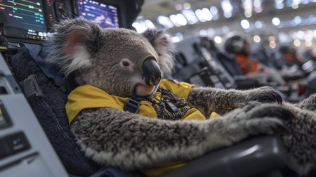 koala in space exploration suit sits comfortably in spacecraft, showcasing curiosity and adventure.の素材