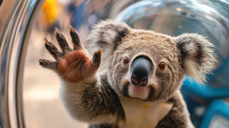 Curious koala reaching out with its paw, showcasing its playful nature.の素材
