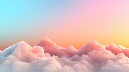 Soft pastel colors blend seamlessly in serene sky filled with clouds.の素材